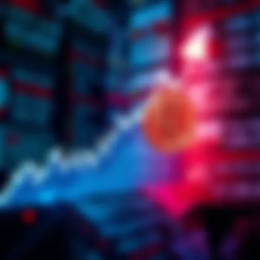 Bitcoin price chart with upward trend A Bitcoin price chart showing a significant upward trend against a backdrop of economic news headlines.