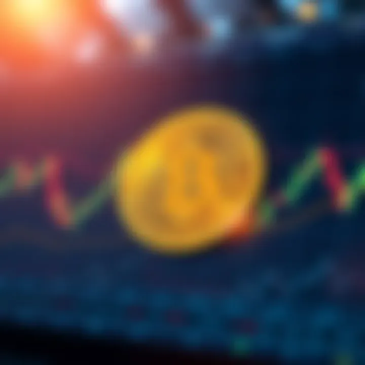 A graphic showing a downward trend on a Bitcoin price chart with a Bitcoin logo