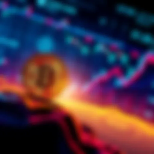 Graph showing Bitcoin's rise against the US dollar with financial symbols in the background