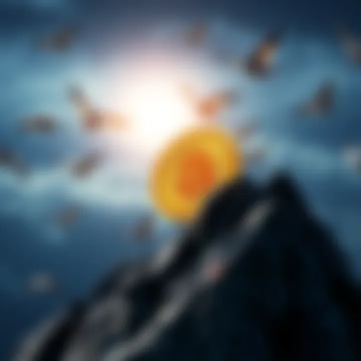 A graphic showing Bitcoin rising with a symbol of a 401(k) plan in the background