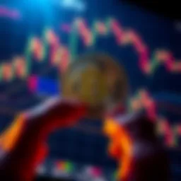 A person holding a Bitcoin coin with a price tag showing $15, set against a digital chart from 2013
