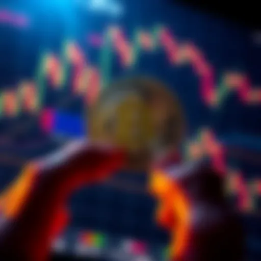 A person holding a Bitcoin coin with a price tag showing $15, set against a digital chart from 2013