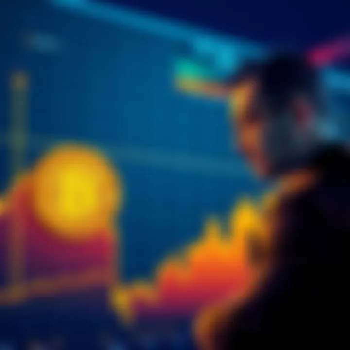 A graph showing Bitcoin's price performance over the years, highlighting the 4-year cycle theory with upward and downward trends, accompanied by a skeptical investor looking at the data.