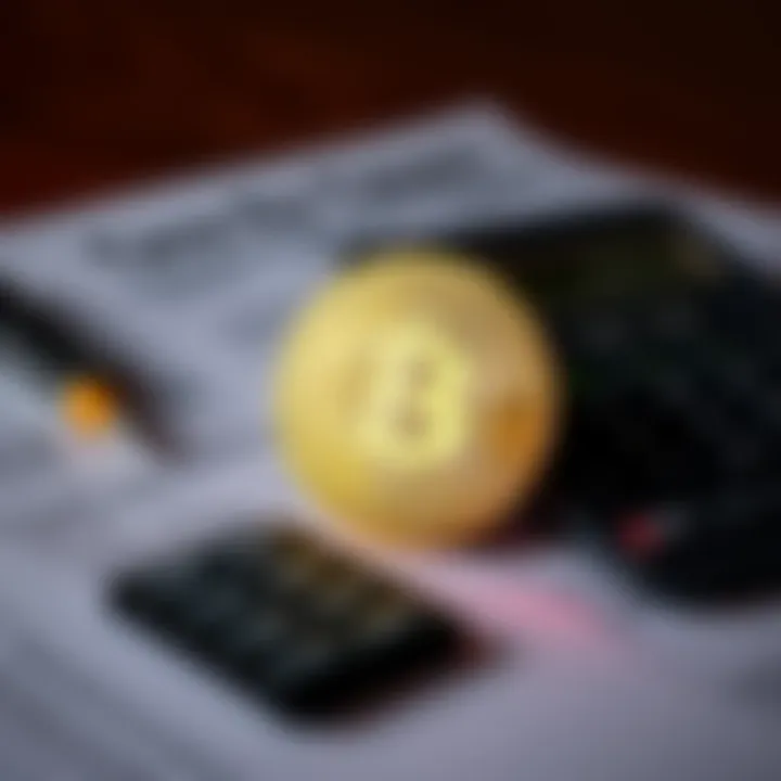 Bitcoin and Taxes A Bitcoin symbol with tax documents and a calculator in the background.