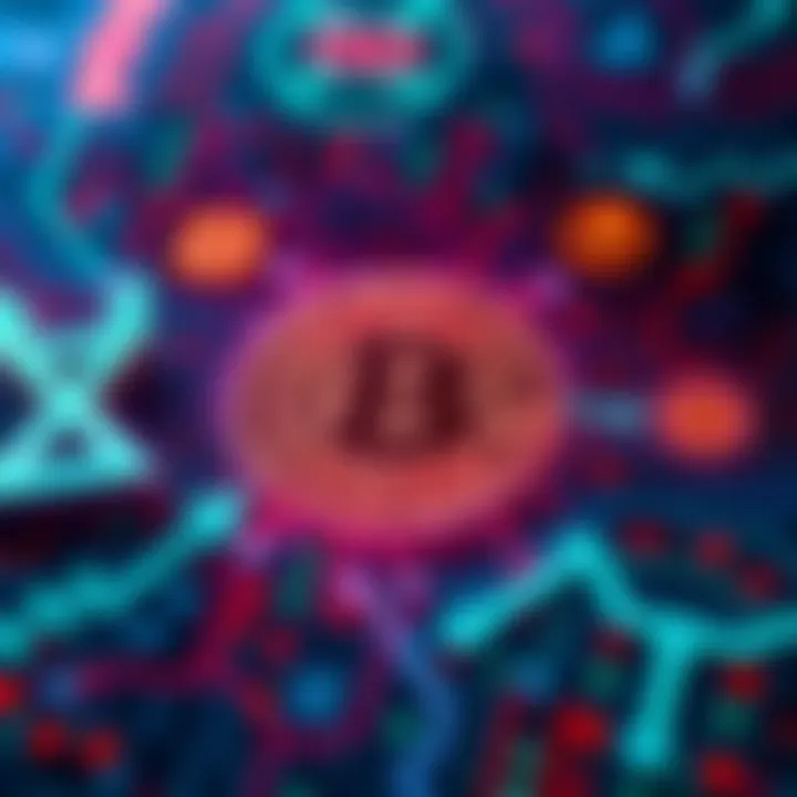 Representation of hidden messages in the Bitcoin blockchain, featuring the term 'G0D' and symbols linking to various religions.