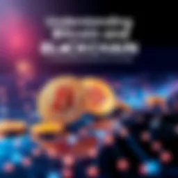 An illustration showing Bitcoin coins alongside a digital blockchain network, highlighting the connection between the two in the digital economy.