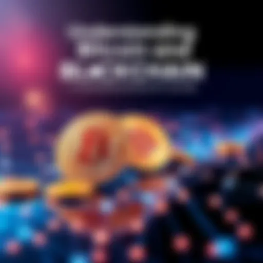 An illustration showing Bitcoin coins alongside a digital blockchain network, highlighting the connection between the two in the digital economy.