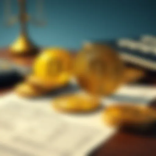 A visual representation of borrowing against Bitcoin, with Bitcoin coins and a loan document on a table, symbolizing the financial strategy.