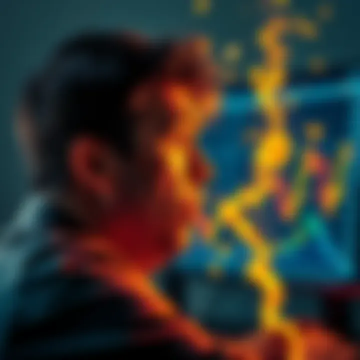 Bitcoin Bubble Burst A person looking shocked at a falling Bitcoin chart on a computer screen.