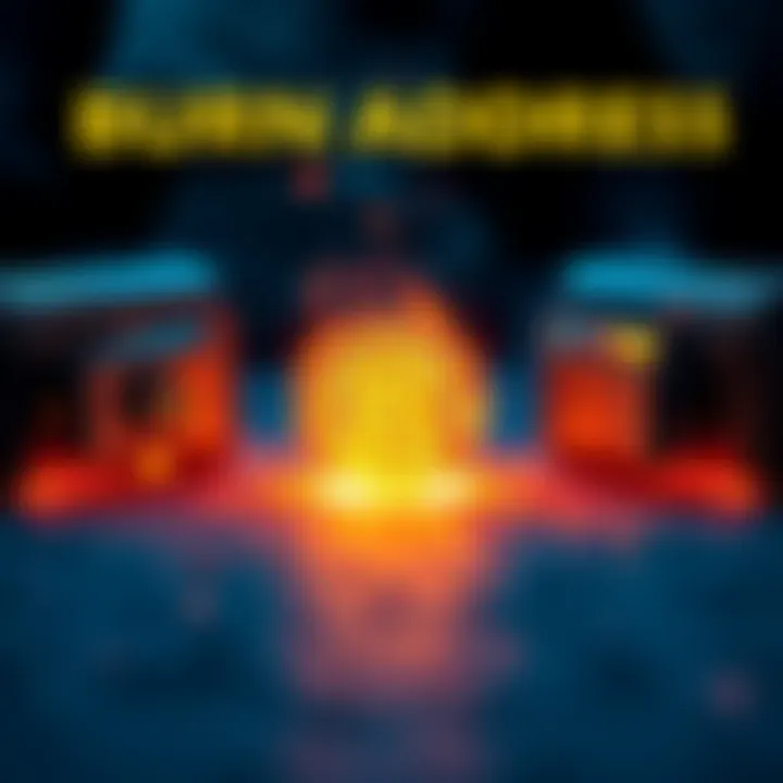 Bitcoin Burn Address Transaction A graphic showing five Bitcoin wallets transferring BTC to a burn address, symbolizing the permanent removal from circulation.