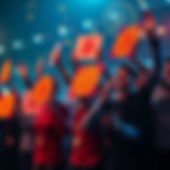 Group of happy people holding Bitcoin signs and celebrating market changes