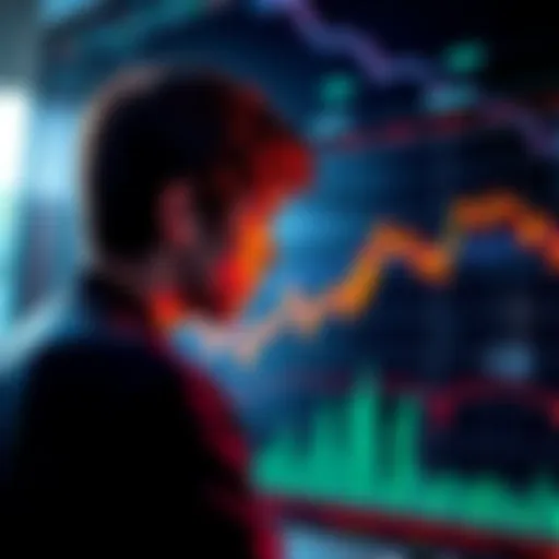 A person contemplating Bitcoin investment while looking at decreasing market charts, signifying negative news but potential growth ahead.