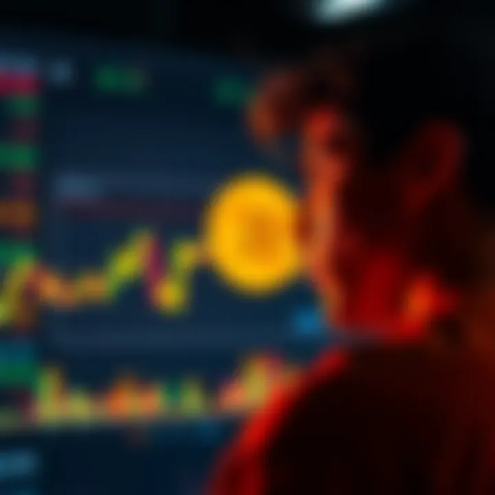 A person looking at a digital chart showing Bitcoin price rise, reflecting interest in cryptocurrency investments.