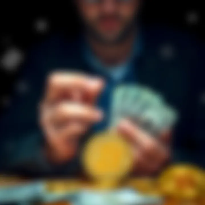 A person considering cash options while holding a Bitcoin symbol, illustrating the risks of borrowing against Bitcoin as collateral.