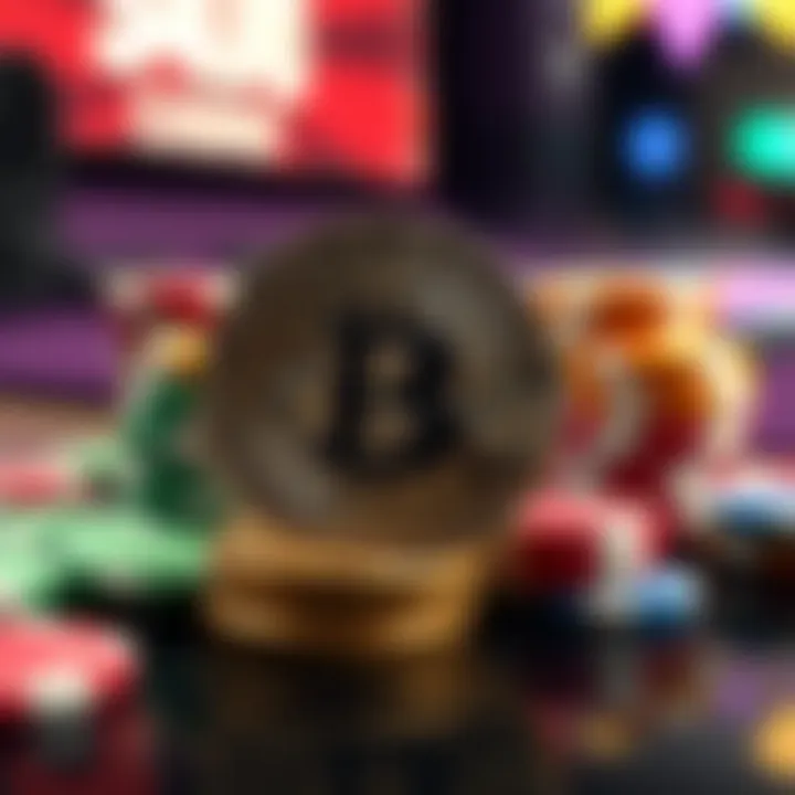 A stack of Bitcoin coins next to colorful casino chips, symbolizing the risks of gambling with cryptocurrency investments.