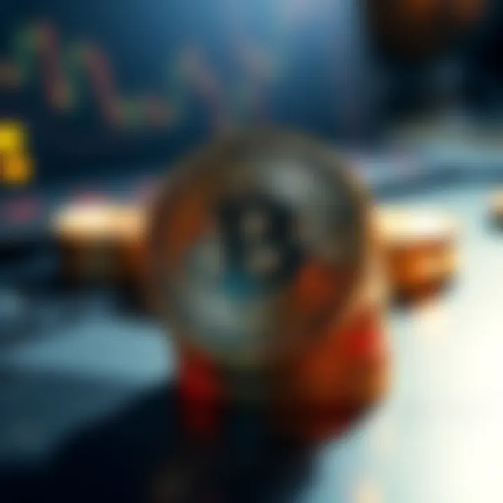 A close-up view of shiny Bitcoin coins stacked on a table, symbolizing scarcity and the complexity of demand in the cryptocurrency market.