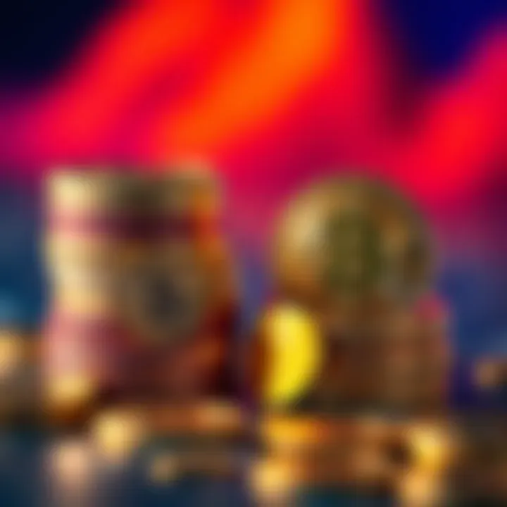 A close-up of shiny Bitcoin coins stacked next to a tiny Bitcoin symbol, representing ownership and investment in Bitcoin.