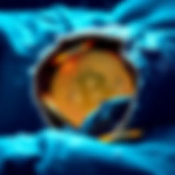 Illustration of Bitcoin coins being placed into a secure cold storage wallet, symbolizing investment protection.