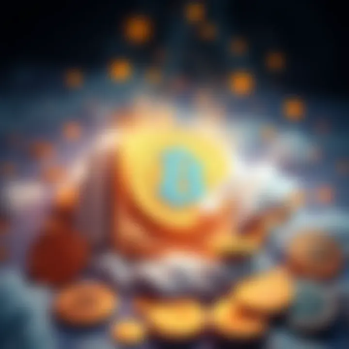 A secure cold wallet designed for storing Bitcoin safely, surrounded by Bitcoin symbols and coins.