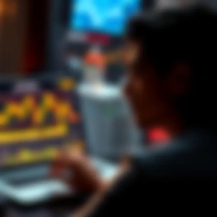 A person considering using Bitcoin as collateral for a loan to buy more Bitcoin, with a laptop displaying cryptocurrency charts in the background.