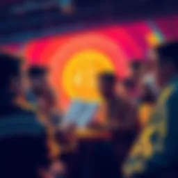 A diverse group of people engaging in a discussion about Bitcoin, exchanging insights and ideas in a vibrant setting, showing enthusiasm and understanding of cryptocurrency.