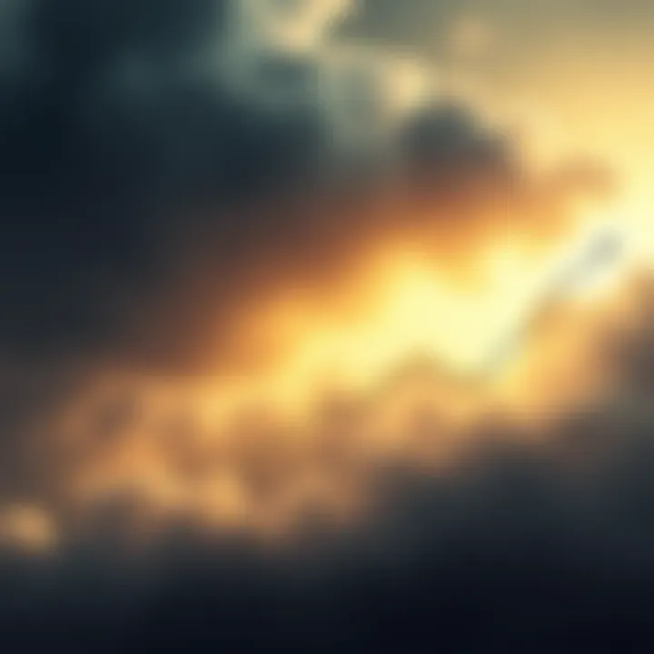 A downward trend graph representing falling Bitcoin trust with dark clouds above it, symbolizing market volatility and regulatory concerns.