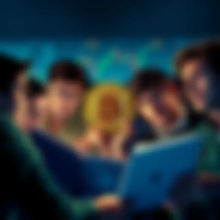 Bitcoin Confusion A group of people looking confused while studying Bitcoin charts and graphs, showcasing a lack of understanding of cryptocurrency basics.