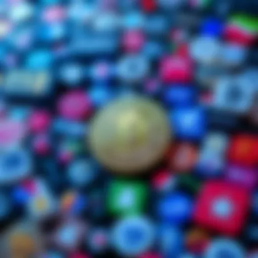 A Bitcoin coin surrounded by corporate logos, symbolizing corporate control over cryptocurrency.