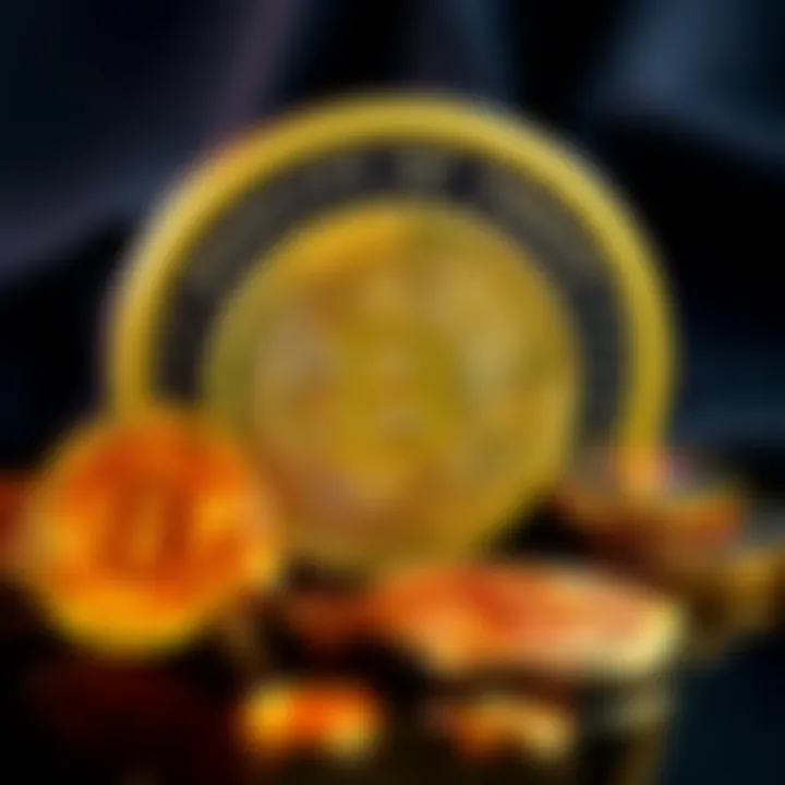 A collection of Bitcoin and cryptocurrency coins displayed alongside a presidential seal symbolizing the impact of Trump's presidency on the crypto market.