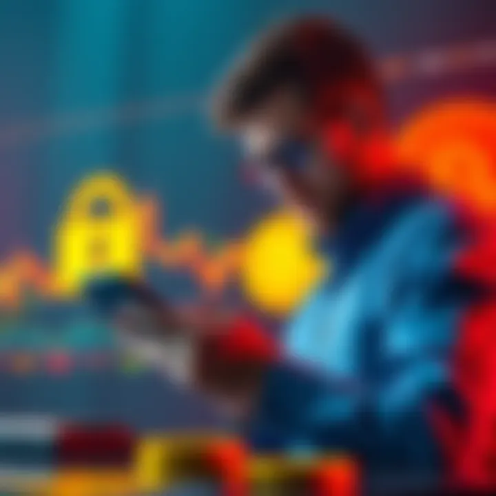Bitcoin Custody Concerns A worried investor checks Bitcoin prices on a smartphone, with a background showing a digital wallet and a lock symbol representing custody issues.