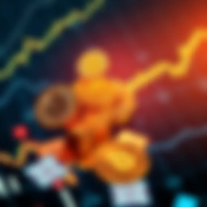 Illustration of Bitcoin symbols rising above a background of bonds and fixed income charts, representing the shift of funds into cryptocurrency.