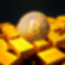 A visual comparison of Bitcoin symbol and gold bars, highlighting the debate over Bitcoin's value as digital gold.