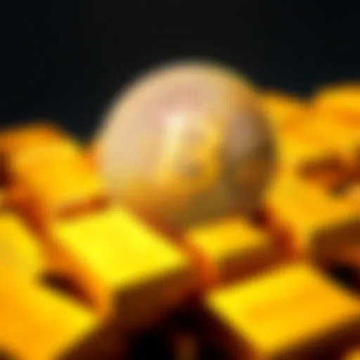 A visual comparison of Bitcoin symbol and gold bars, highlighting the debate over Bitcoin's value as digital gold.