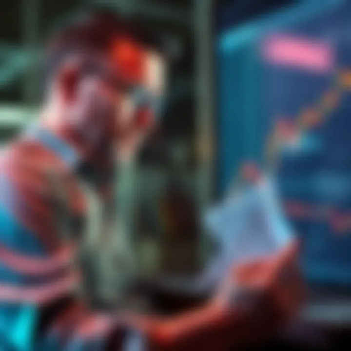 Bitcoin dip investment strategies A calm investor reviewing Bitcoin charts and discussing borrowing strategies during a market dip.