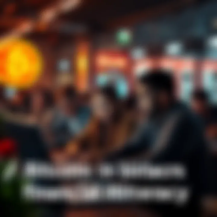 A group of people discussing Bitcoin investments on their laptops, showcasing the trend of financial illiteracy among them.