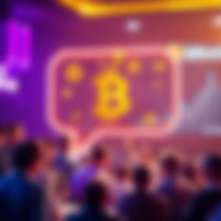 A digital chat bubble representing a lively discussion about Bitcoin with various people sharing ideas and questions.