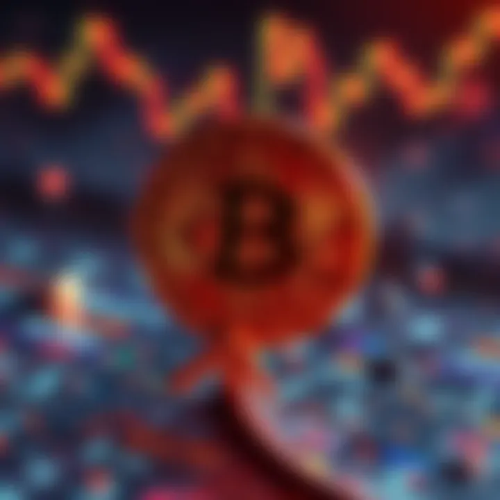 A falling Bitcoin symbol with a downward trend arrow, representing market decline and investor anxiety over liquidity issues.