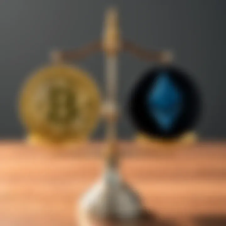 A visual representation of Bitcoin and Ethereum logos with a balanced scale indicating stability after the Fed's interest rate decision.