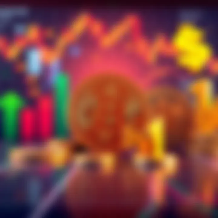 Bitcoin and Financial Symbols A visual comparison of Bitcoin with stocks and ETFs, showing Bitcoin in front of traditional financial symbols like graphs and dollar signs.