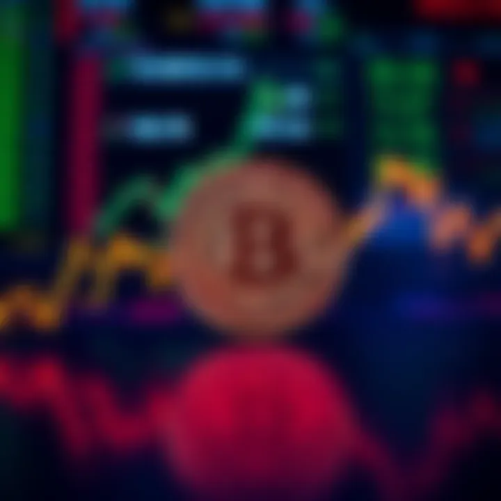 A chart displaying Bitcoin's stagnant performance with stock market symbols in the background.