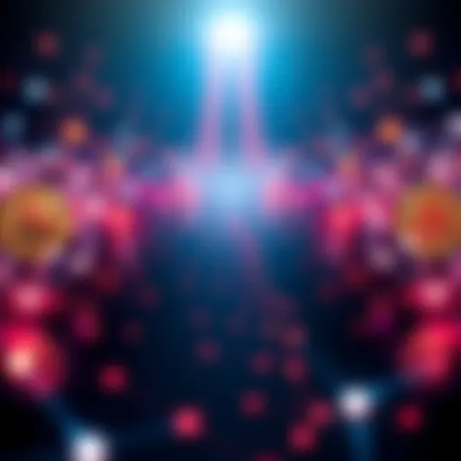 A visual representation of Bitcoin's fork concept, showing two diverging paths with Bitcoin symbols and network nodes connected, emphasizing the impact of external demands on Bitcoin's future.