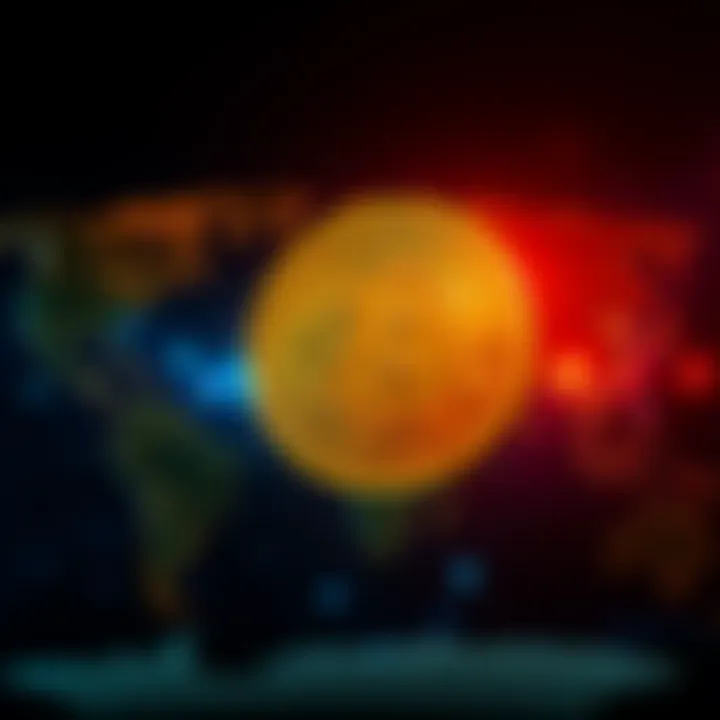 A Bitcoin symbol overlaying a world map, symbolizing its impact on the global economy and financial security.