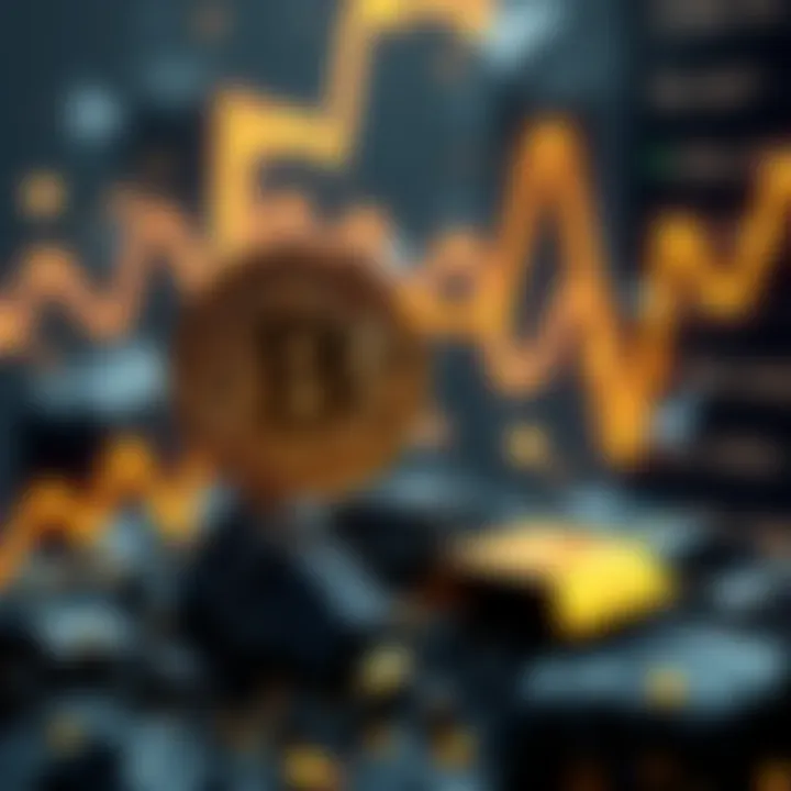 A digital graphic showing a downward trend for Bitcoin alongside an upward trend for gold prices, reflecting market shifts in early 2026.
