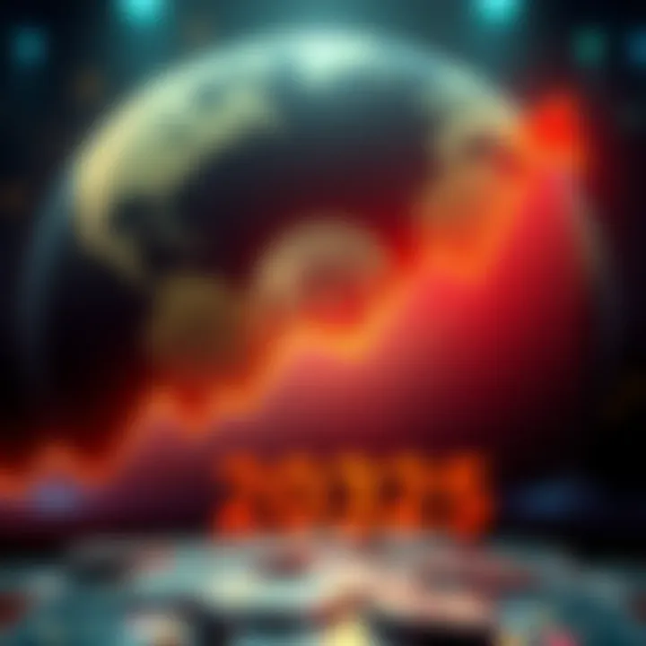 A graph showing the rising value of Bitcoin with a globe background symbolizing its global economic impact.