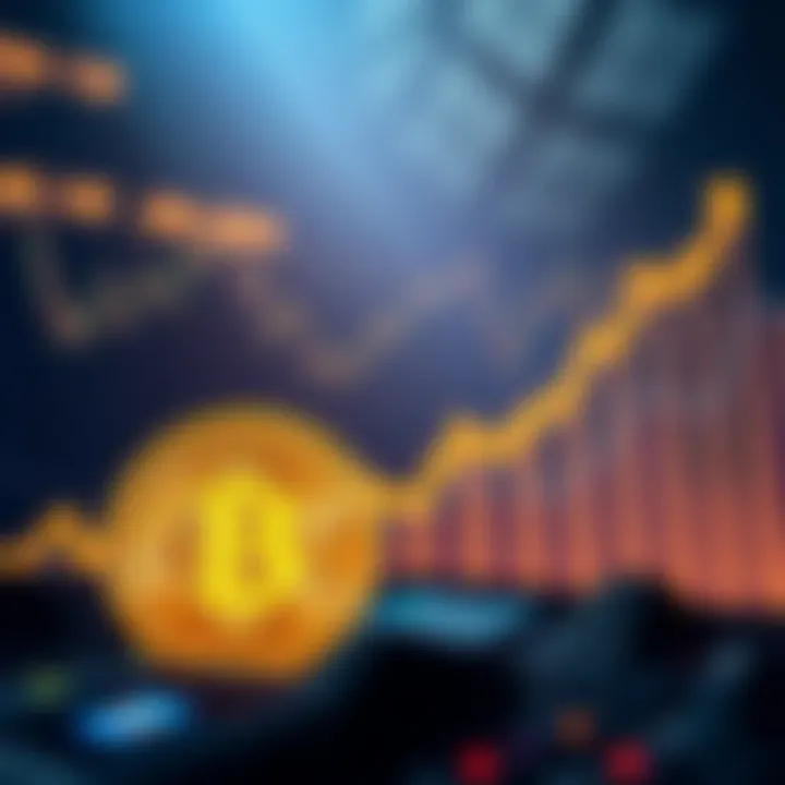 A chart showing the upward trend of Bitcoin's value with a golden Bitcoin symbol in the foreground, symbolizing its rise in 2026.