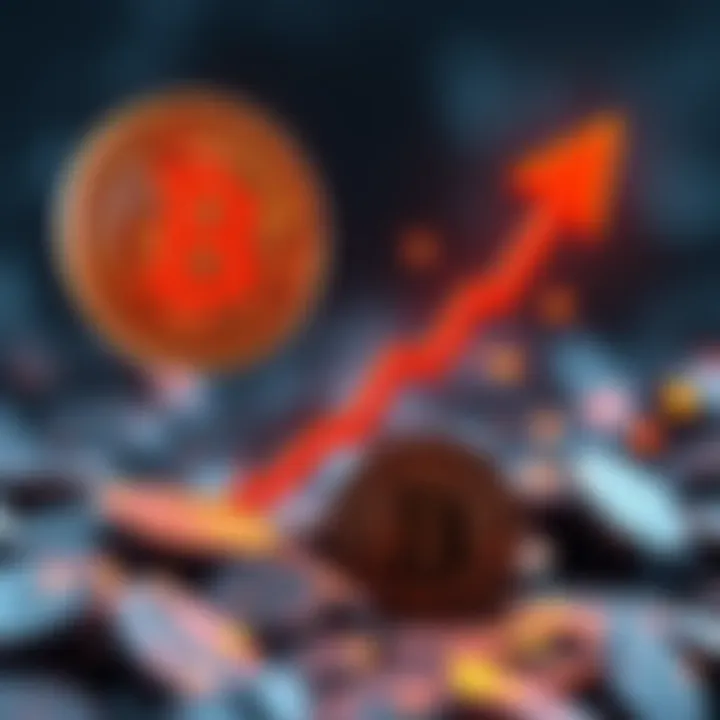 A graphic showing a Bitcoin symbol rising with an upward arrow, representing the projected increase in value.