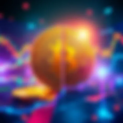 An illustration showing a Bitcoin coin split in half, surrounded by market charts and graphs representing trading and investment trends.