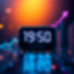 A digital clock displaying the countdown to Bitcoin's halving event, with a background showing a rising graph curve symbolizing price increase.