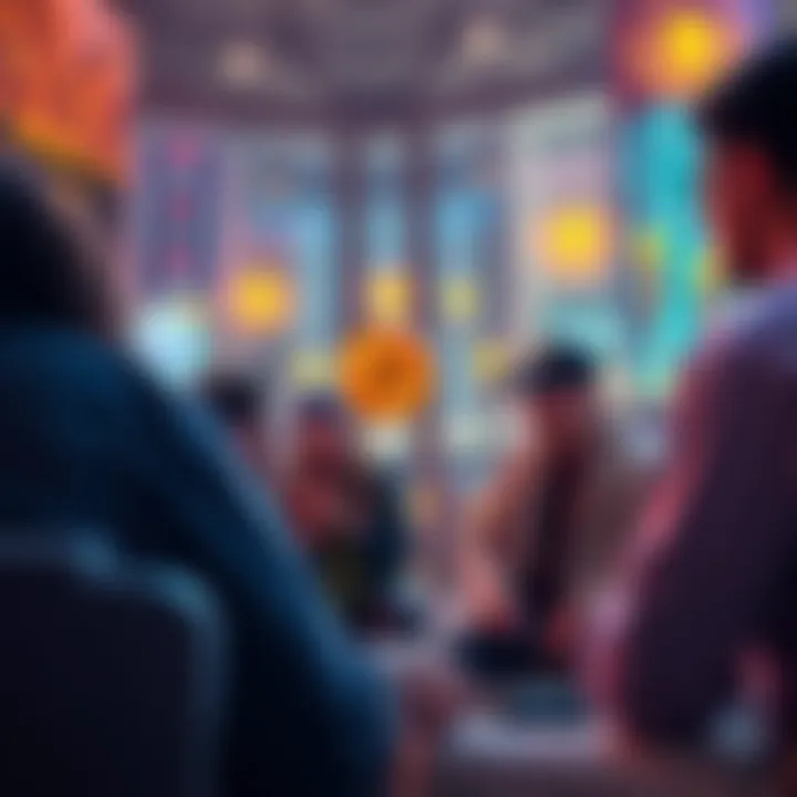 A person discussing their bitcoin journey with friends, sharing strategies on buying and selling during market changes.