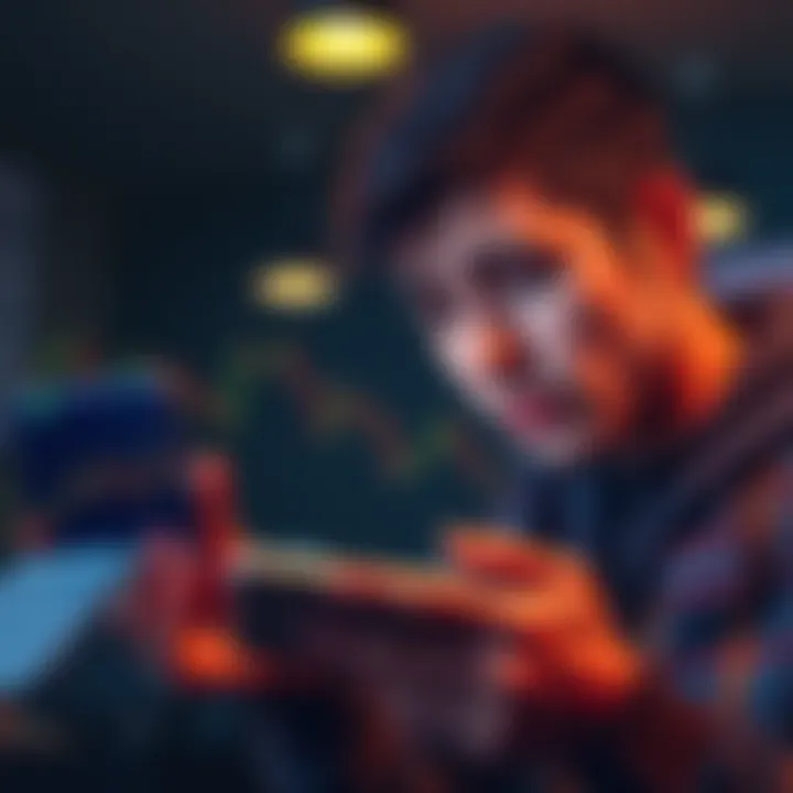 A frustrated person checking their phone with Bitcoin charts on the screen, expressing concern over the drop in value.